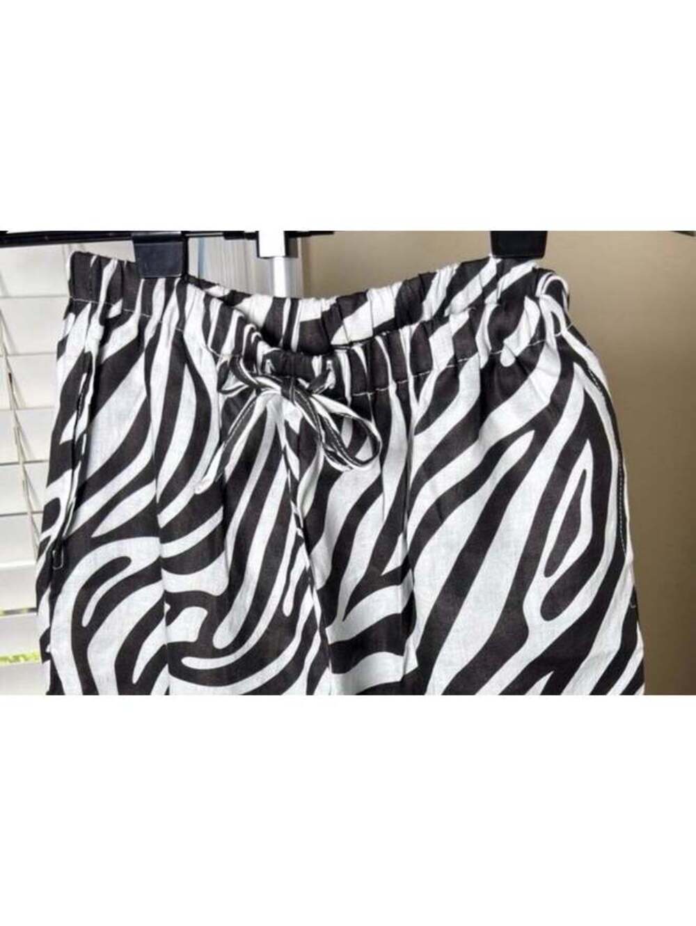 AEXAE AX1008 100% Linen Drawstring Zebra Print Wide Leg Pants NWT Medium